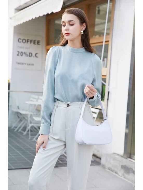 Women Nylon White 1 Shoulder Tote Bag Cute Hobo Mini Clutch Zipper Bag